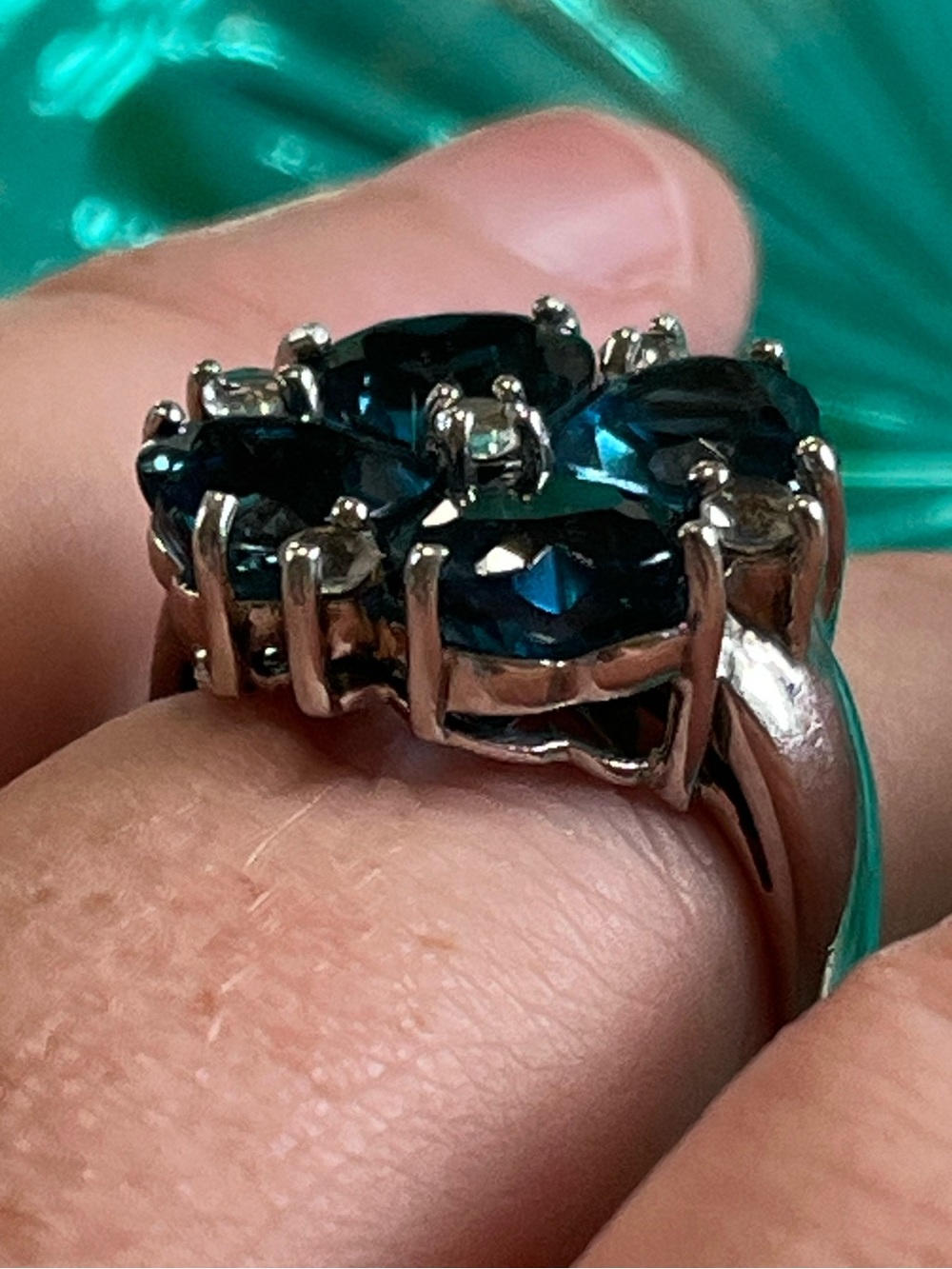 Sterling Silver 925 Blue White CZ Floral Flower Ring - Size 7.75 - Picture 3 of 7